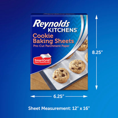 Reynolds Kitchens Cookie Baking Sheets, Pre-Cut Parchment Paper, 25 Count per Pack (Pack of 4), 100 Sheets Total
