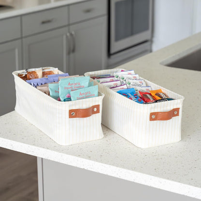 2 Pack, Closet OrganiHaus Narrow Fabric Storage Baskets Narrow Storage Bins for Shelves, Storage Bins for Pantry