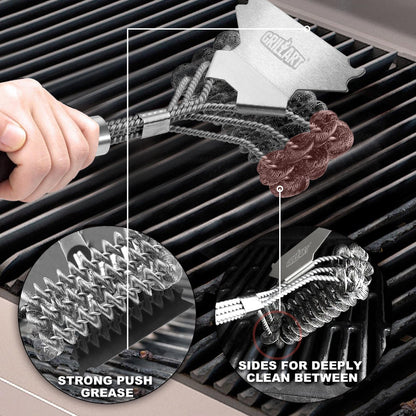 Grill Brush and Scraper Bristle Free – Safe BBQ Brush for Grill – 18'' Stainless Grill Grate Cleaner - Safe Grill Accessories for Porcelain/Weber Gas/Charcoal Grill – Gifts for Grill Wizard