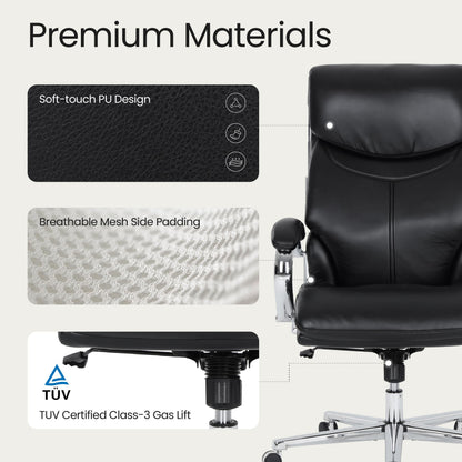 COLAMY High Back Executive Office Chair, PU Leather Computer Desk Chair with Extra Thick Padded Seat Cushion, Quiet Rubber Rolling Casters and Adjustable Tilt Tension for Home Workspace,Black