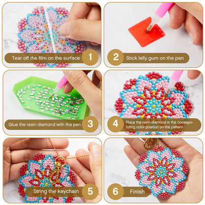 Henoyso 20 Pcs Diamond Art Painting Keychains Kits for Adults 5d Double Sided Cross Shaped Diamond DIY Painting Keychains Gem for Beginners Adults DIY Crafts Decor Gift Party(Mandalas)