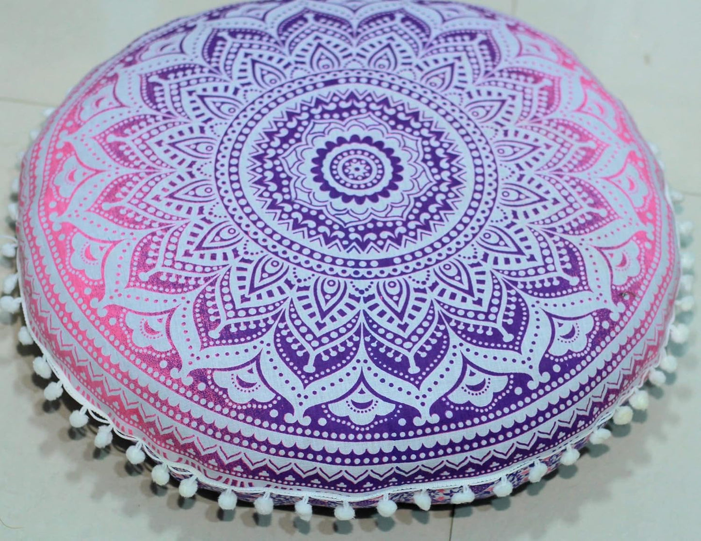 22 Inches Round Mandala Floor Pillow Cover Seating Cushion Throw Ottoman Pouf Cover Pom Pom Pillow Cases Hippie