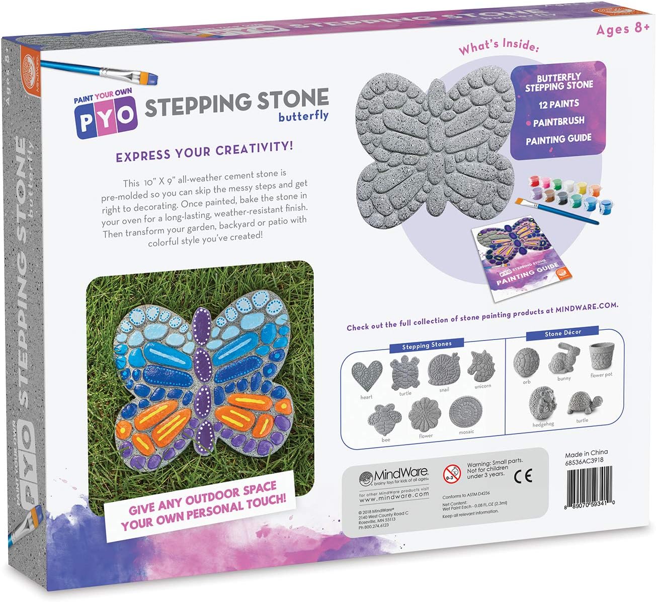 8 MindWare Paint Your Own Stepping Stone Butterfly, Rock Painting Kit, Stepping Stones Crafts for Kids Ages & up