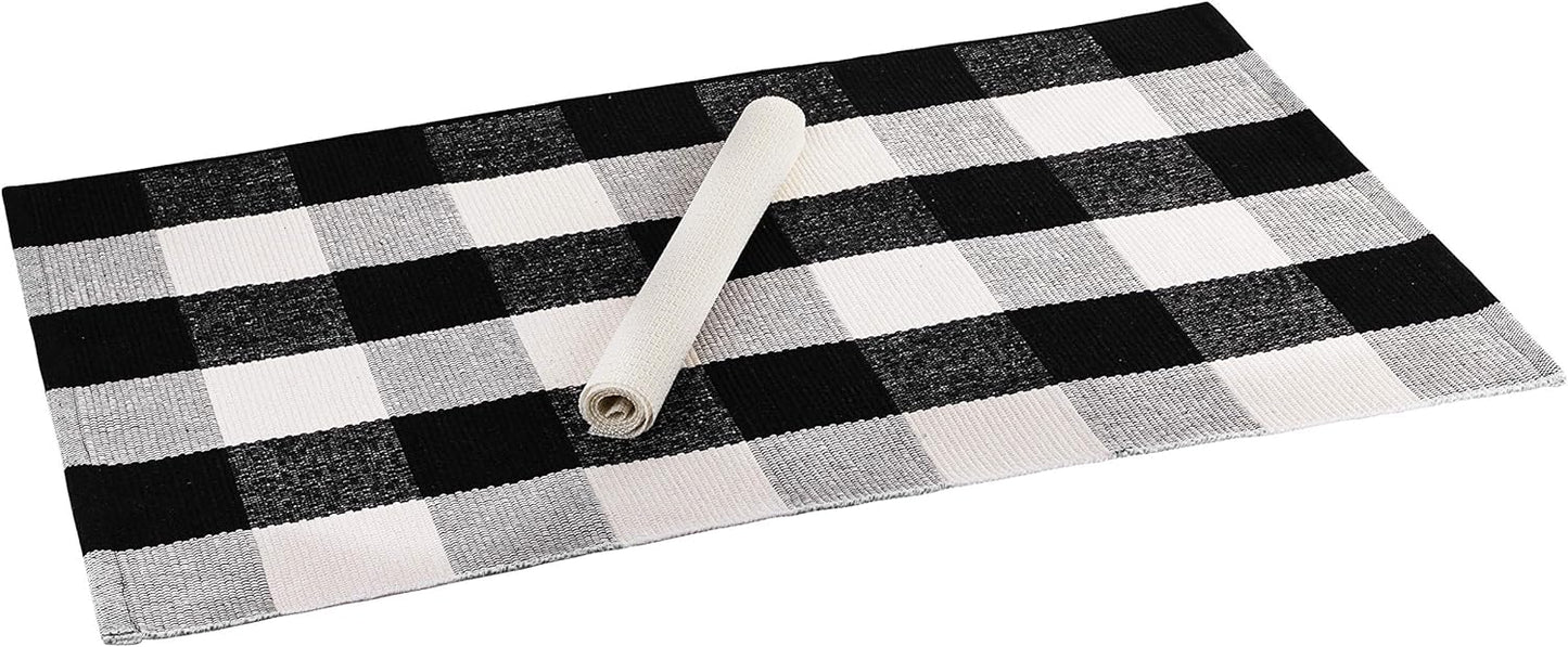 Buffalo Plaid Rug - Black and White Checkered Outdoor Rug, Washable 24x36 Inches