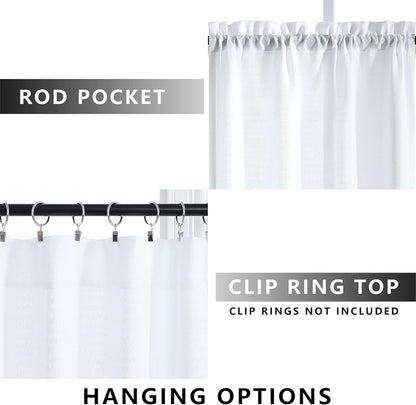 White Kitchen Curtains 36 Inch Length - Sets of 2 Panels Rod Pocket Cafe Curtains for Bathroom, Semi Sheer Short