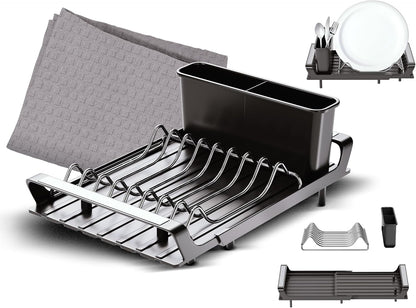 Cuisine Magnifique! Home Dish Drying Rack, Adjustable Length, Includes Kitchen Towel, French-Inspired Space-Saving