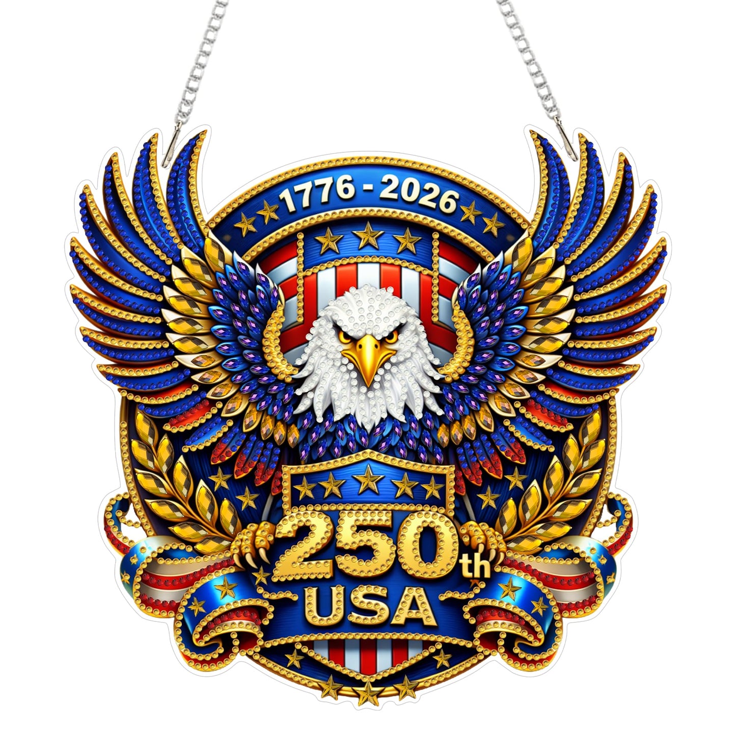 Eiflow USA 250th Anniversary Diamond Art Hanging Kit for Adults Eagle, DIY Patriotic Diamonds Painting Door Hanger Board Kit, Acrylic Diamond Art Painting Pendant Ornament 4th of July