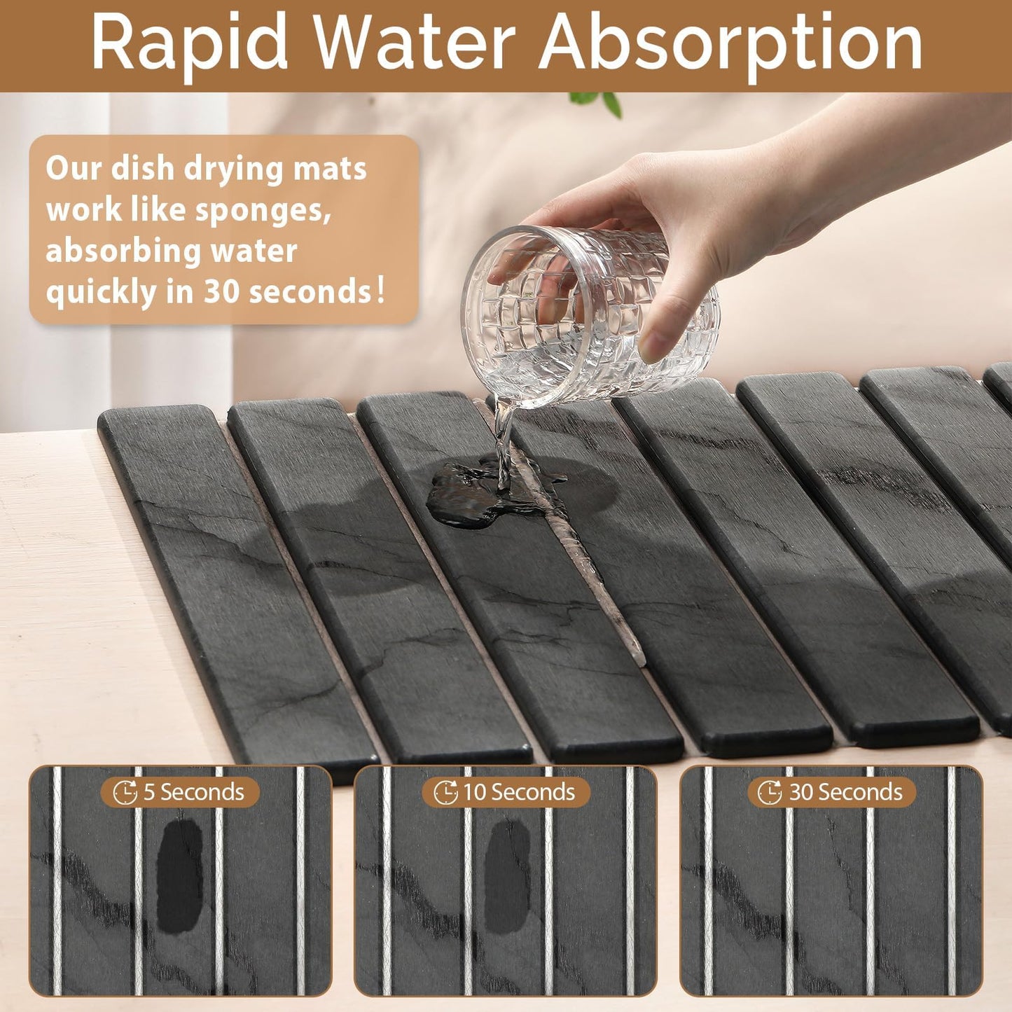 Large Stone Dish Drying Mat for Kitchen Counter, Quick Dry Stone Dishes Mats,Foldable Water Absorbing Diatomaceous Earth Drying Organizer Pad for Plate Rack Bottles Utensils(Dark Gray 24"×16" & 8"x4")