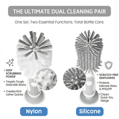 Ariseno 5-in-1 Baby Bottle Cleaner Set, Including Nylon & Silicone Bottle Brush, Cap, Straw & Nipple Brushes, BPA-Free (Grey)