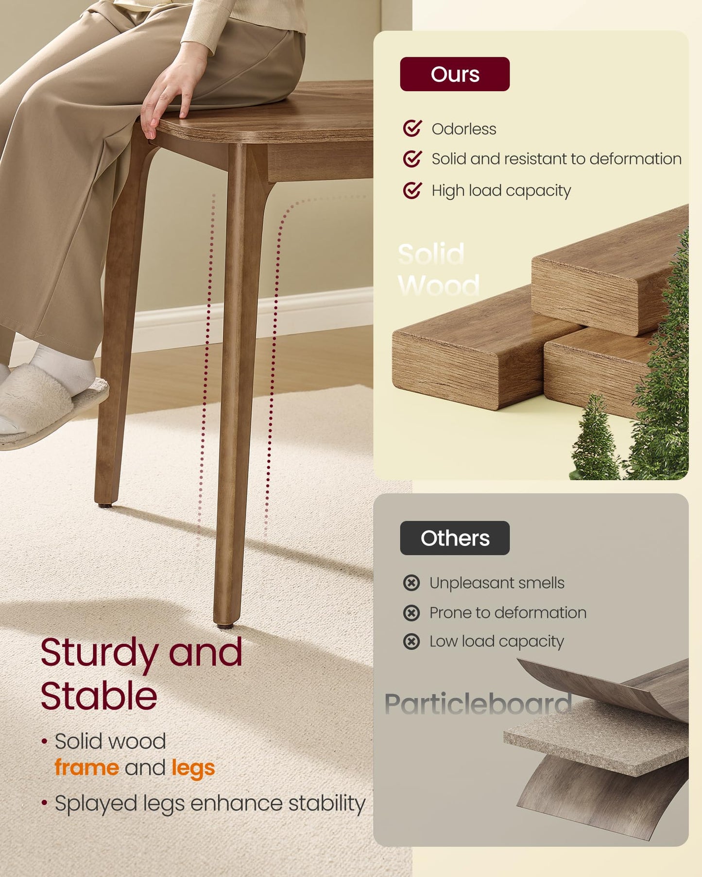 VASAGLE MAEZO Collection - Extendable Dining Table for 4/6/8, Kitchen Table with Tapered Legs, Curved Transitions, for Dining Room, Kitchen, Home Office, Honey Brown UKDT090K01V1