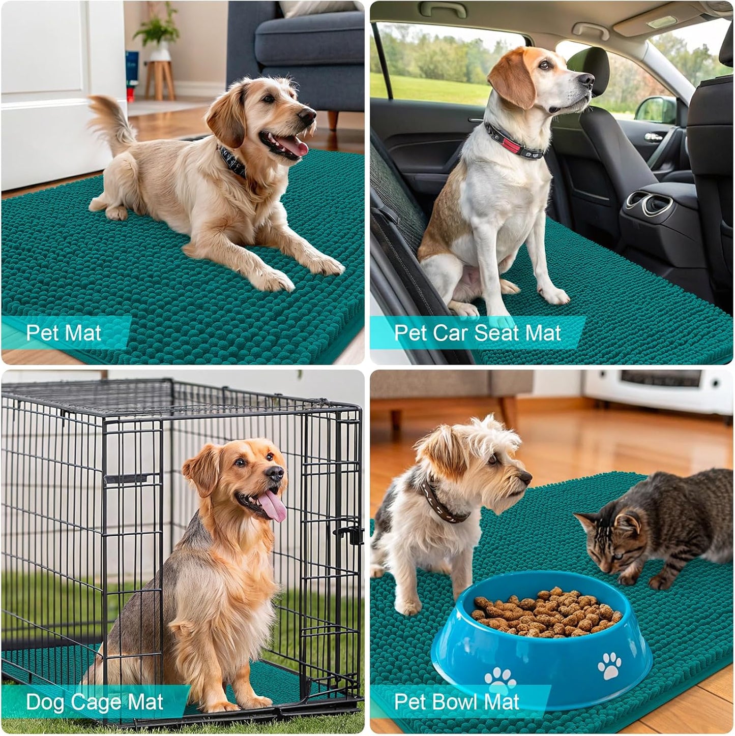 OLANLY Dog Door Mat - Absorbent Non-Slip Chenille Mat for Muddy Paws | 35x24, Quick Dry, Lake Blue