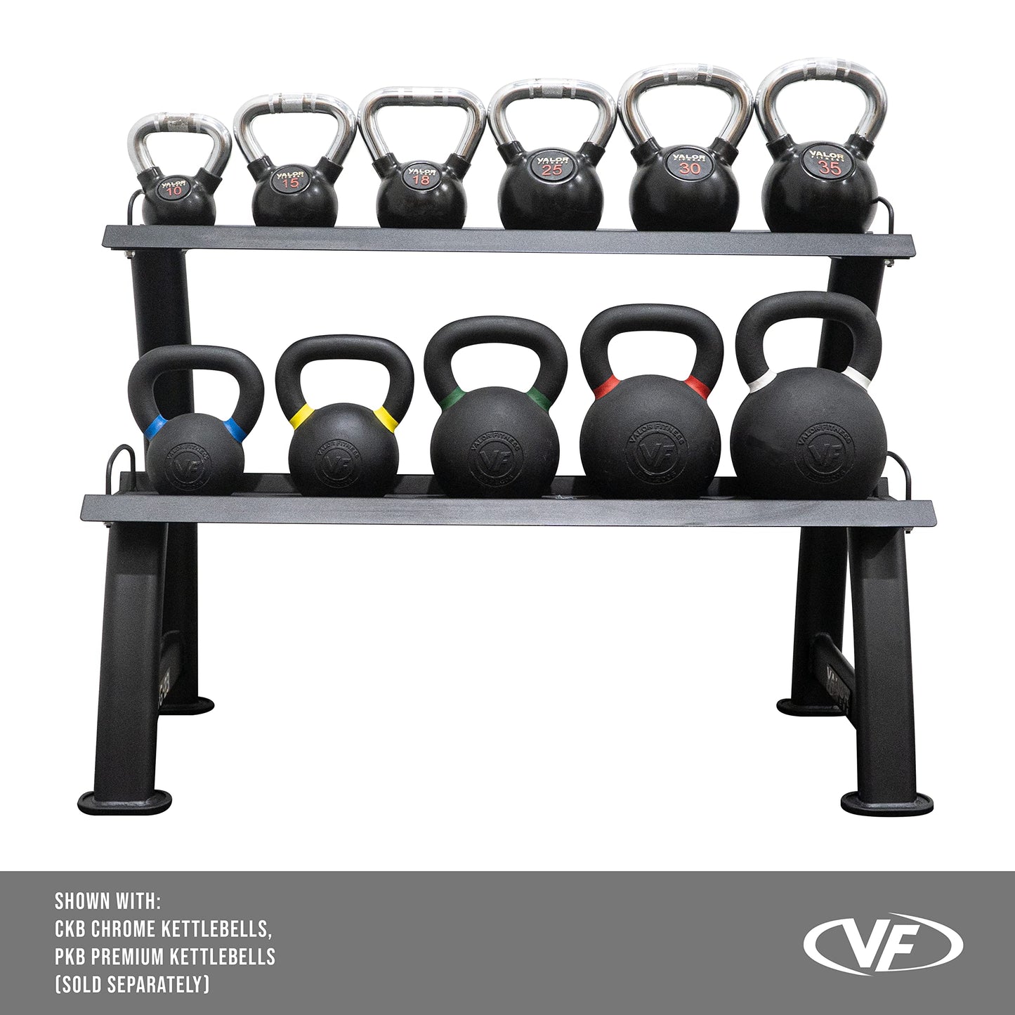 Valor Fitness 2-Tier Kettlebell Storage Rack – Heavy Duty Weight Holder, Organize Gym Equipment, 600 lb Max Weight Capacity for Dumbbells, Kettlebells & Fitness Gear Sports Equipment Organizer