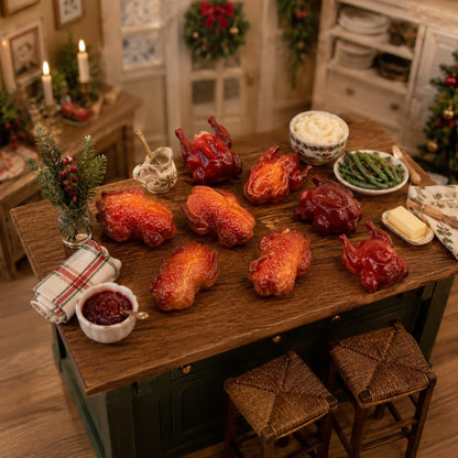 LOGOFUN 9PCS Dollhouse Miniature Food Play Christmas Roast Chicken Duck Goose Model Accessories for Micro Scene Kitchen Supplies