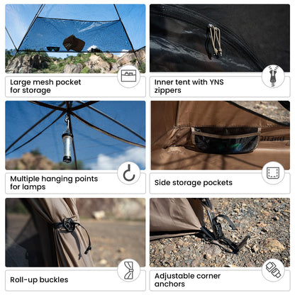 OneTigris JOVIAN 4 Person Camping Tent 3 Season Family Shelter Easy Setup Outdoor Backpacking with 2000mm Outer Rainfly, 5000mm Bottom & Waterproof Floor Mat