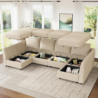 HONBAY Modular Sectional Sofa Couch with Storage, Modern U Shaped Sectional Sofa, Convertible Sectional Couch for Living Room - Beige