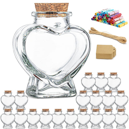 Honeymoon Sand Keepsake Jar 2026, 20 Pack Heart Shaped Spell Jars Coloured Paper Scrolls, DIY Gift for Valentine's Day, Small Glass Jars with Cork Lid for Baby Shower, Wedding Favor