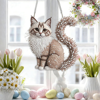 LPDJITO DIY Hanging Diamond Art Pendant Painting Kit Cat, Acrylic Diamond Art Board Ornament for Adults