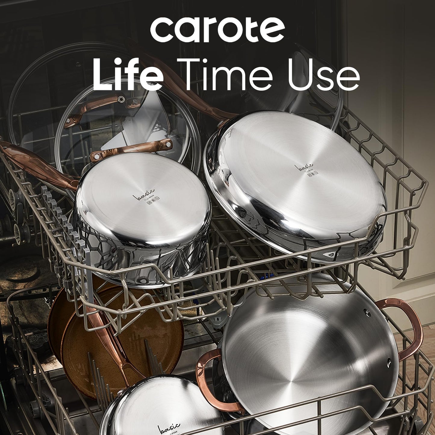 CAROTE 2Qt Stainless Steel Saucepan Set, Non-Toxic 3-Ply Stainless Steel Cookware Set with Lids, Small Kitchen Pots, Oven Safe, Compatible with Induction, Ceramic, Gas