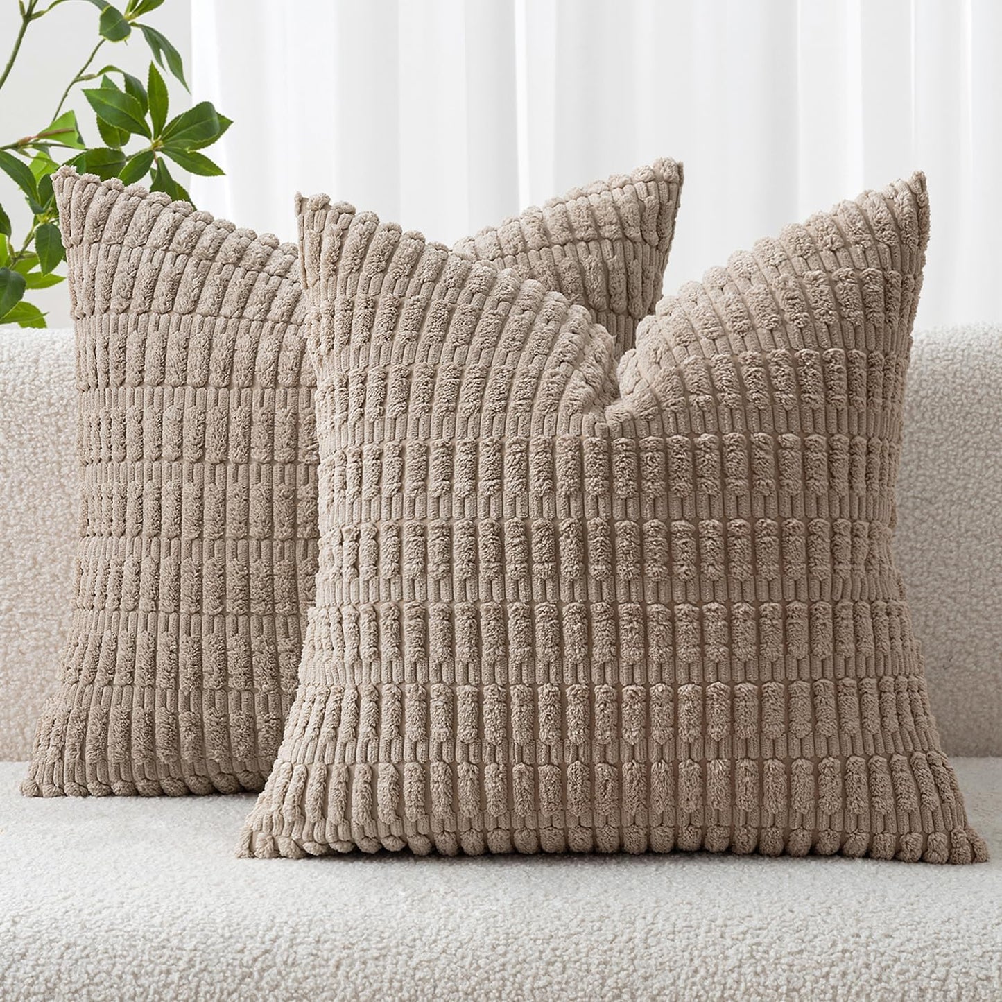 MIULEE Corduroy Decorative Throw Pillow Covers - Soft Boho Striped 18x18 Inch for Modern Farmhouse Decor | Light Brown
