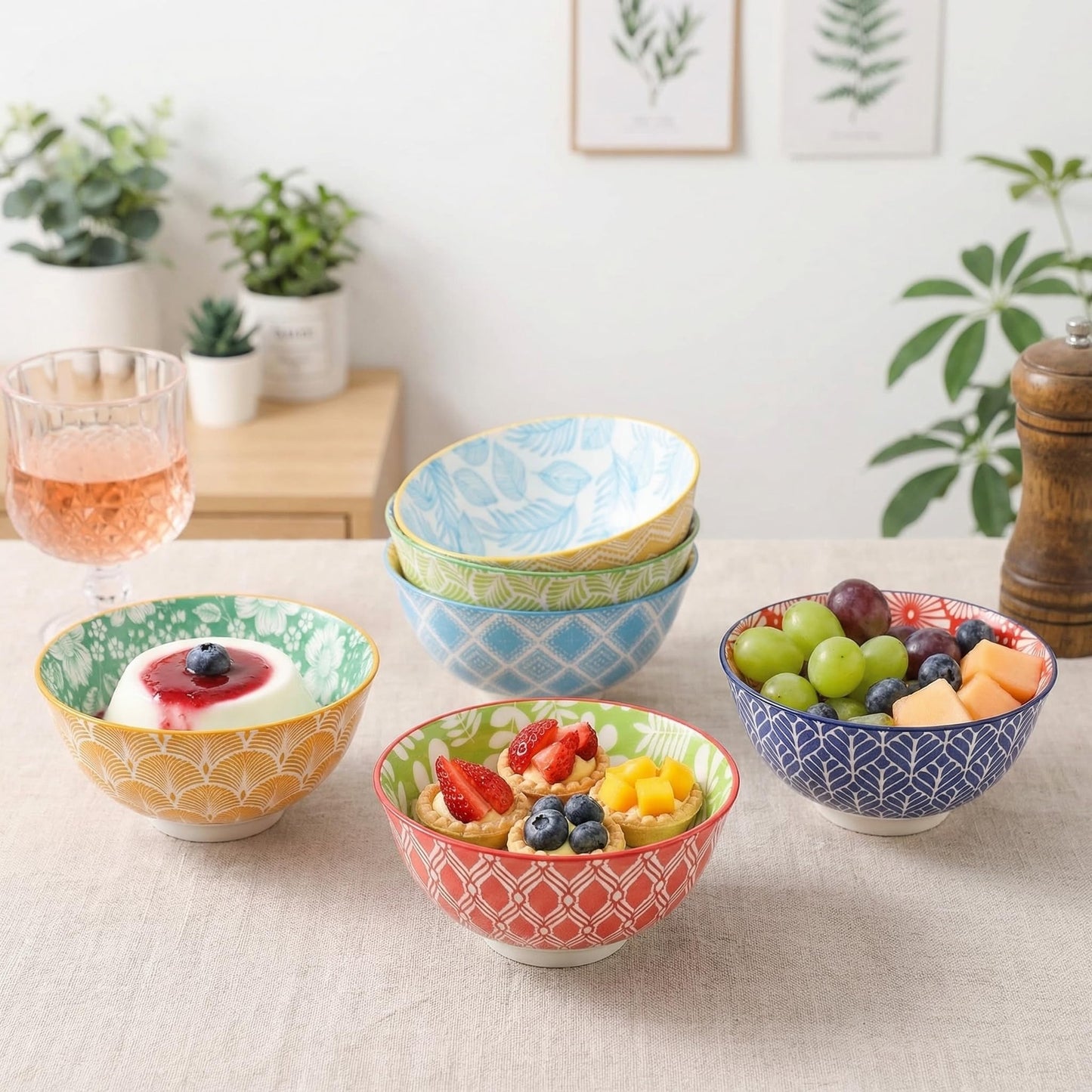 Dessert Bowls Set of 6 - Small Ceramic Bowls for Ice Cream, Snack, Rice - Colorful Cute Style - Microwave and Dishwasher Safe - 4.75 Inch - 10 oz