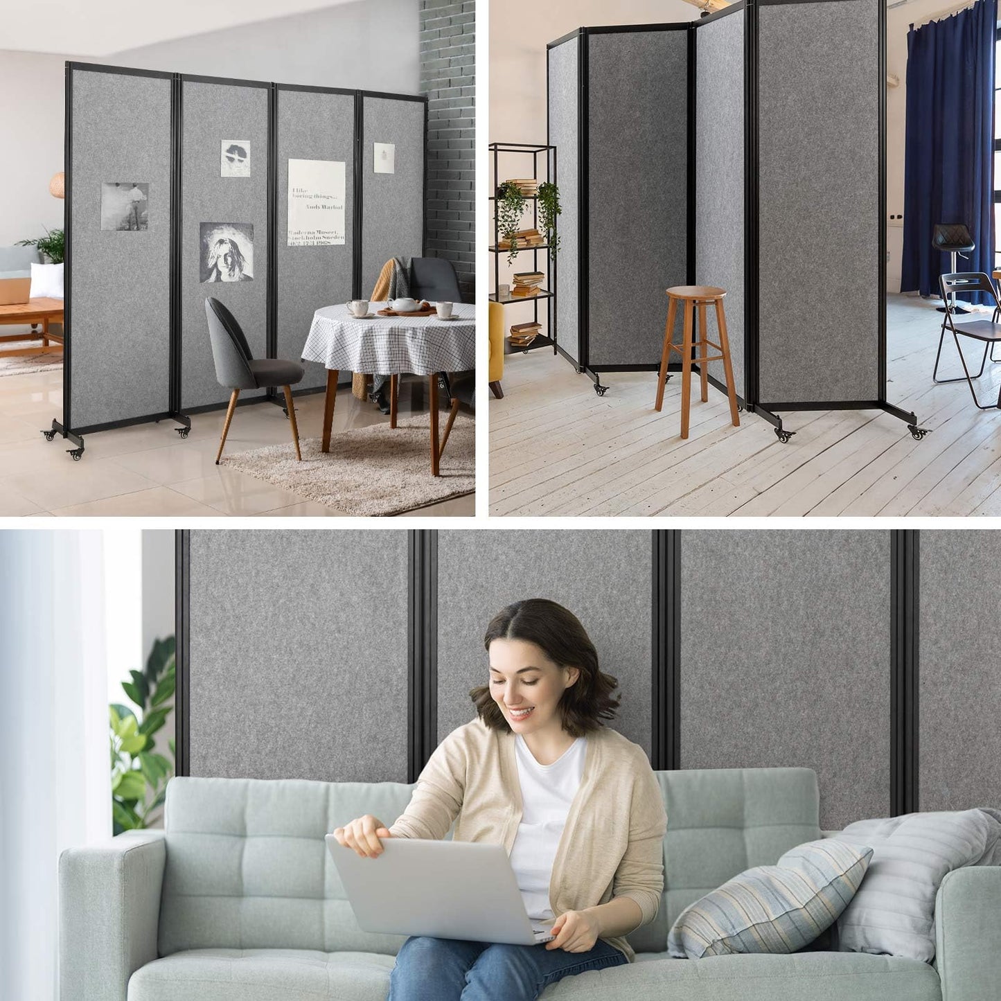 Strongbird Room Partition,Office Divider,Portable Commercial Screen Dividers,Privacy Partition Separator,Classroom School Dividers,6'4"L* 6'7"H,3 Panel,Light Grey