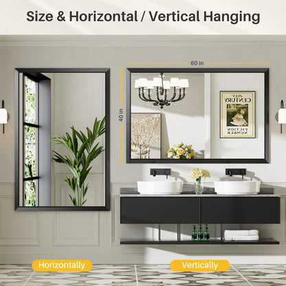 Briivue 60x40 Inch Black Bathroom Mirror for Wall, Thick Metal Framed Rectangle Mirrors for Over Sink, Bedroom, Living Room, Entryway, Anti-Rust, HD Tempered Glass