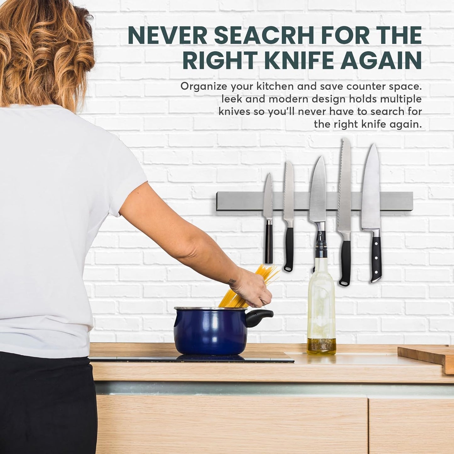 Multi Use Magnetic Knife Holder for Kitchen Organization, Stainless Steel Magnetic Strip, 10 Inch