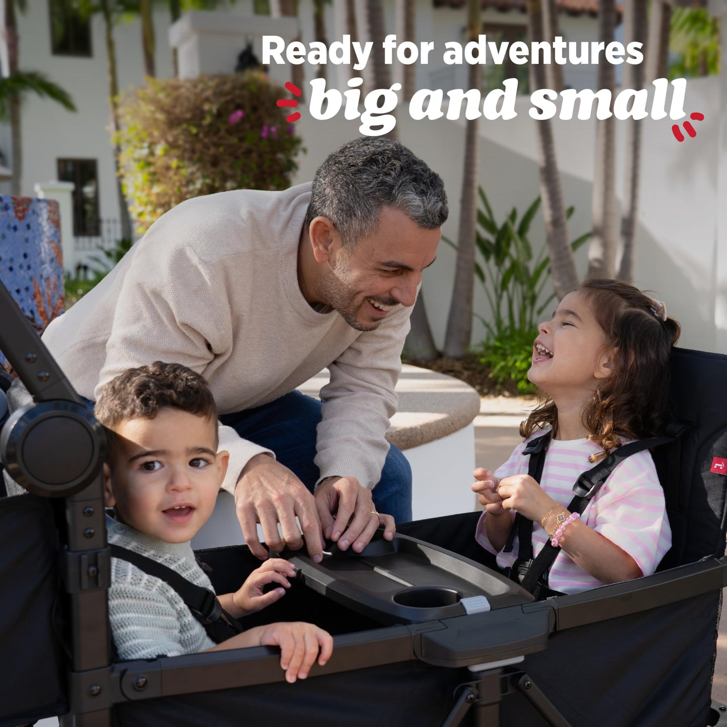 Radio Flyer Voya 2.0 2-Seat Stroller Wagon, for Kids 6+ Months, Lightweight, Compact, Foldable, UV Canopy, Included Storage, Seats Convert to Flatbed, Stroller Wagon for Kids