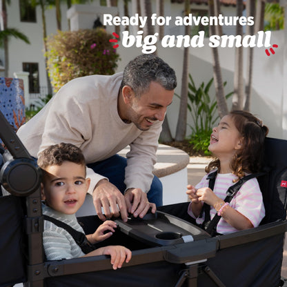 Radio Flyer Voya 2.0 2-Seat Stroller Wagon, for Kids 6+ Months, Lightweight, Compact, Foldable, UV Canopy, Included Storage, Seats Convert to Flatbed, Stroller Wagon for Kids