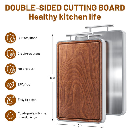 Titanium Cutting Boards For Kitchen,Ebony Wood Cutting Board,Double Sided Metal Chopping Board With Handle And Juice Groove, Idea Kitchen Appliances For Meat And Charcuterie