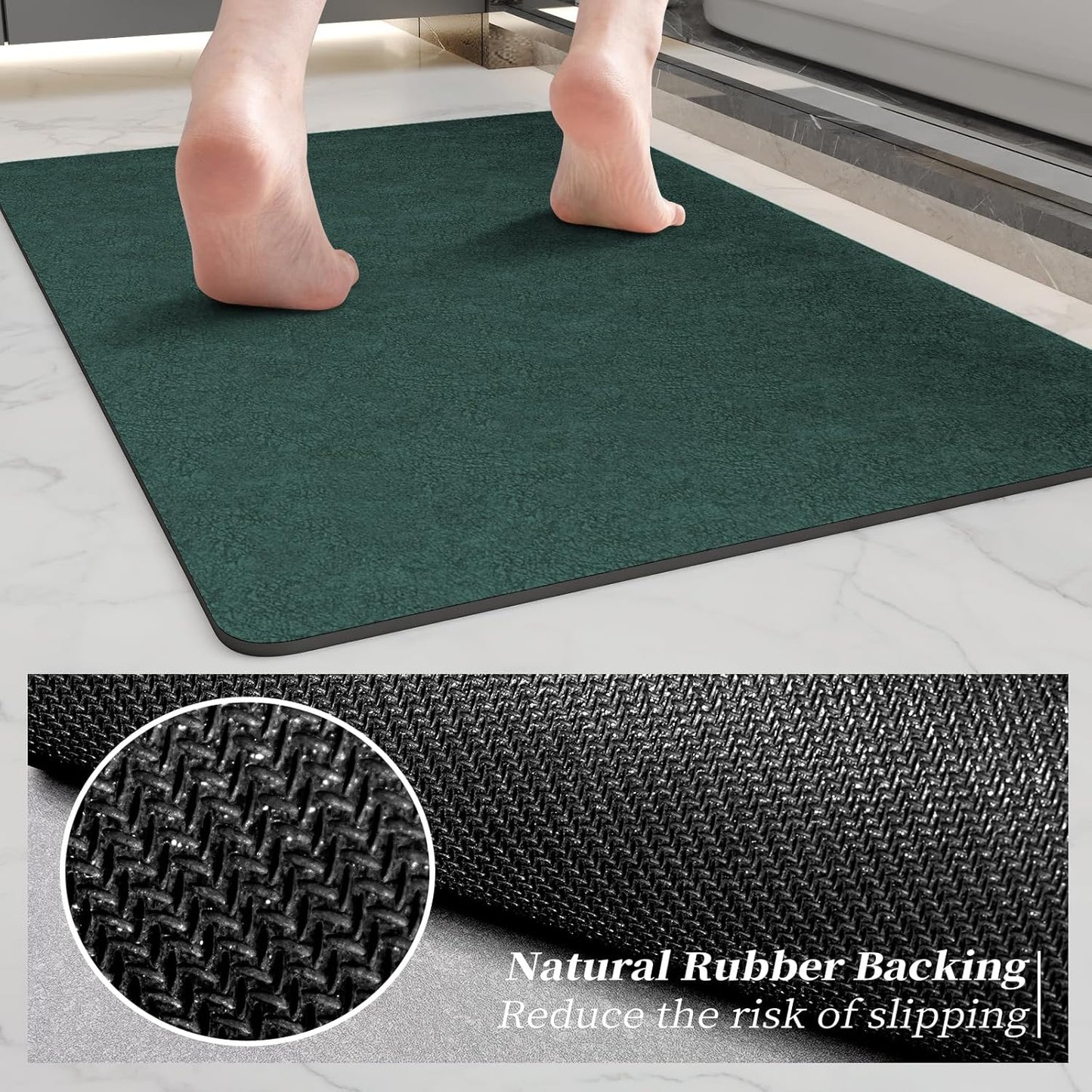 Bath Mat Rugs 24x17 - Diatomaceous Earth Quick Dry Absorbing Non Slip Thin Bathroom Mat for Bathroom Floor
