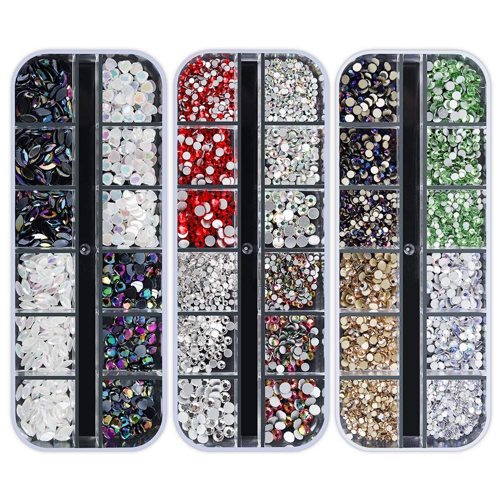 Artdone 12 boxes Nail Rhinestones Glitter,Nail Gems Nail Diamonds,Nail Art Studs Nail Crystals Nail Sequins for Nails Kit with 1 Tweezers and 3 Pen for Nail Art Supplies Accessories