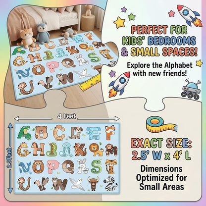 2.5x4 Kids Rugs for Playroom - Feet ABC Rug for Toddler Children Educational Learning Animal, Alphabet Rug Kids Play