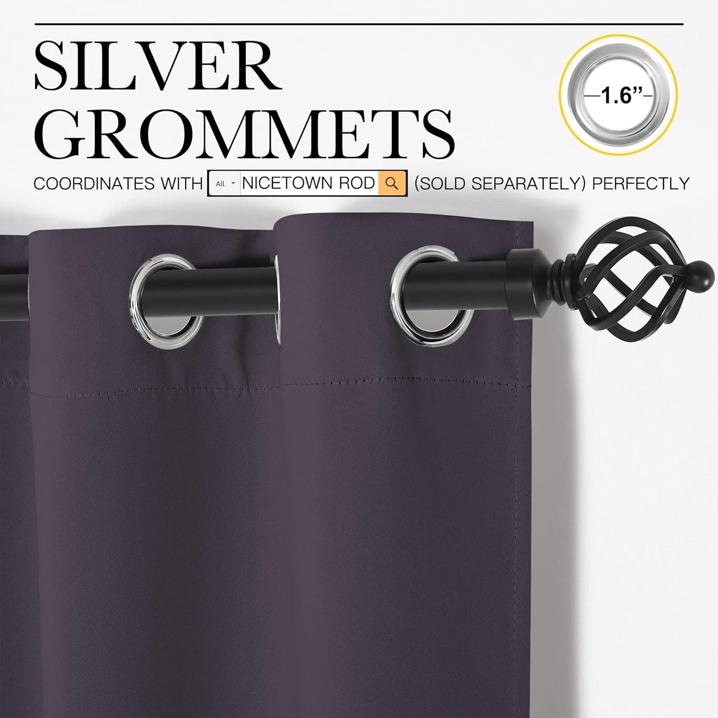 NICETOWN Greyish Purple Blackout Curtains - Thermal Insulated Drapes for Small Windows | 63" Length, 2 Panels