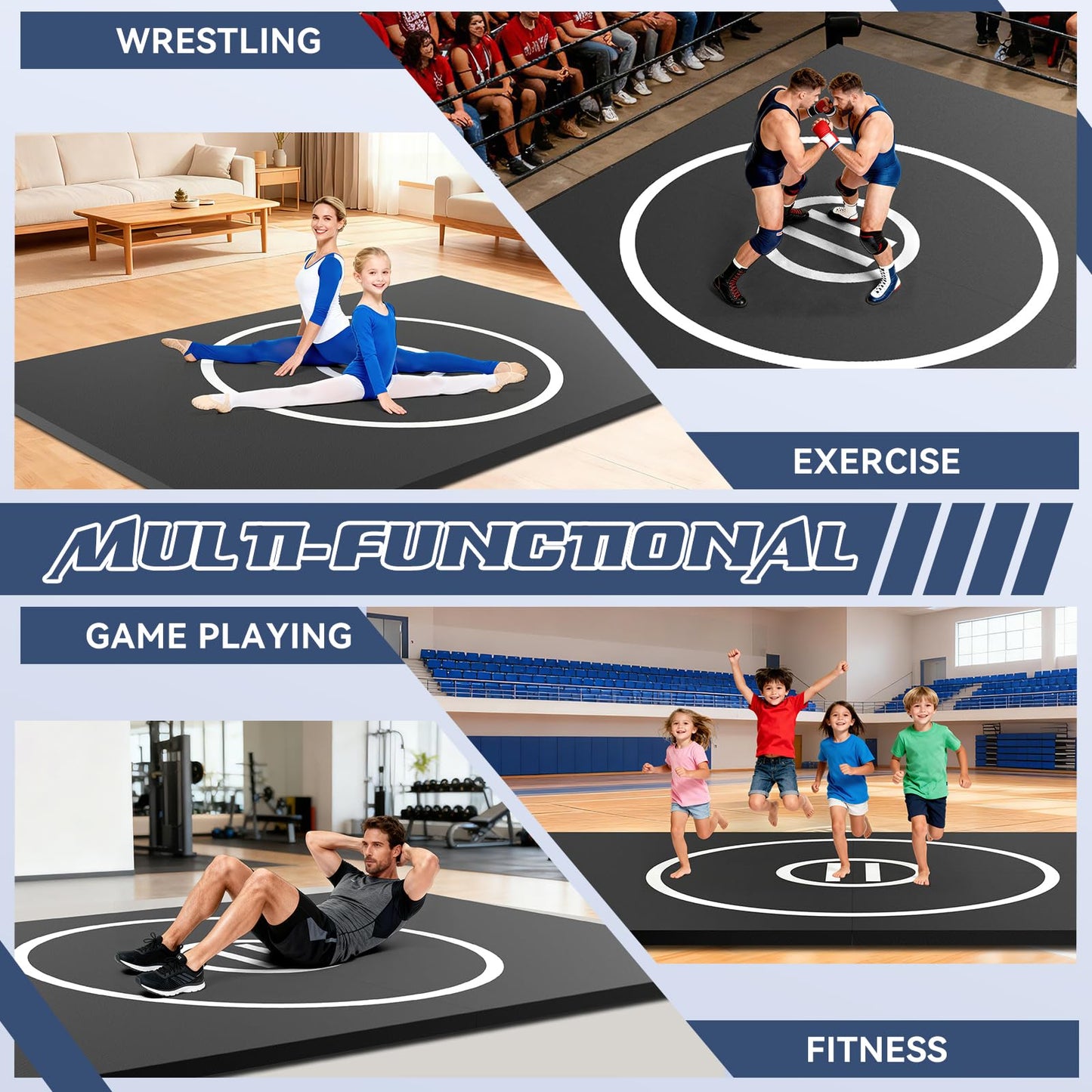 KIKILIVE Wrestling Mat Large 10x6.6FT for Home Workout, High-Density XPE Foam Training Mat for MMA Exercise Yoga, 1.2inch Thicken Folding Gym Mat for Tumbling Grappling Boxing Taekwondo Cheerleading, Black