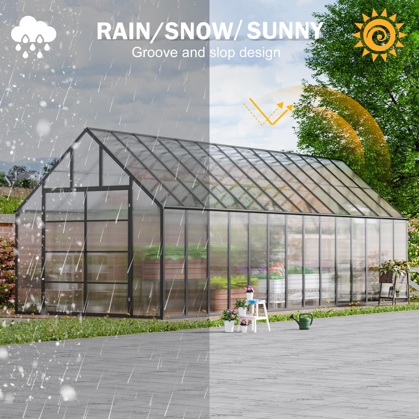 SELLERWE 28x10x10 FT Large Greenhouse, Easy Assembly Thicker Aluminum Hybrid Polycarbonate Greenhouses for Outdoors w/6 Windows,Heavy Duty Walk-in Greenhouses for Outside, Backyard, Graden