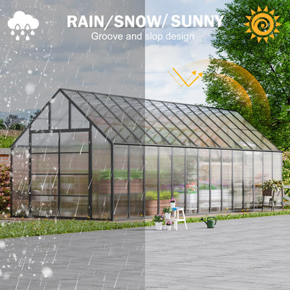 SELLERWE 28x10x10 FT Large Greenhouse, Easy Assembly Thicker Aluminum Hybrid Polycarbonate Greenhouses for Outdoors w/6 Windows,Heavy Duty Walk-in Greenhouses for Outside, Backyard, Graden