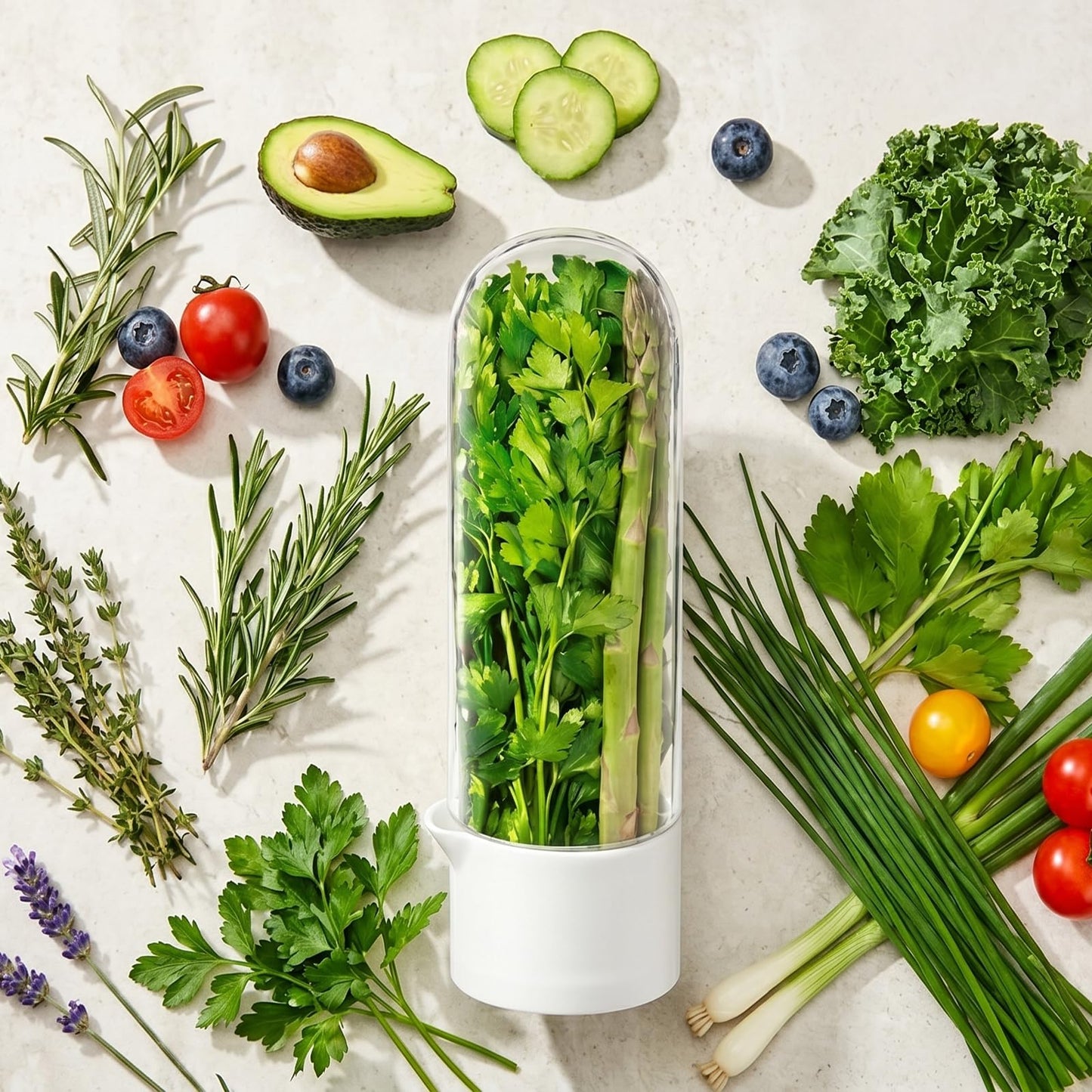 Anreelkou 2PCS Herb Saver, Herb Keeper for Refrigerator, Cilantro Container for Fridge, Hard Shell Fresh Herb Storage for Asparagus, Parsley, Mint, Rosemary, Keeps Greens Fresh for 2-3 Weeks