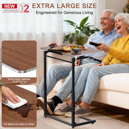 MLZLLL Tv Tray Table,Extra Large Dinner Food Tray Table,Couch & Bed Eating Desk,Heavy Duty Folding Laptop Side Table with 8Height&90° Tilt Adjustable,C-Shaped End Table with Phone/Tablet Slot Walnut