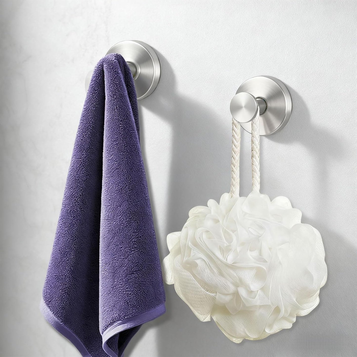 Skiennix Suction Cup Hooks - Waterproof No-Drill Bathroom & Shower Hangers | 4-Pack Silver for Towel & Loofah