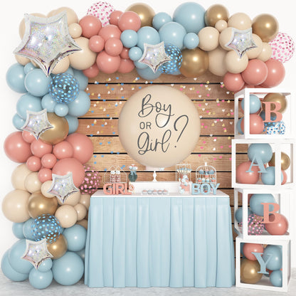 Amandir 164PCS Gender Reveal Balloon Boxes Decorations, Dusty Pink and Blue Balloon Garland Kit 4pcs Boxes with Letters (A-Z+ Baby) for Baby Shower Birthday Boy or Girl Gender Reveal Party Supplies