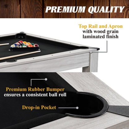 Barrington Billiards Monteray 7’ Drop Pocket Pool Table, 3-in-1 Dining Top & Table Tennis with Game Accessories & Rolling Storage Caddy, Perfect for Family Game Rooms