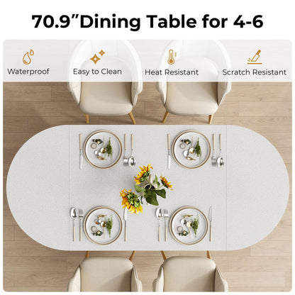 IRONCK 71" Oval Dining Table for 4-6 with Hidden Storage, Modern Farmhouse Kitchen Table with Fluted Semi-Cylindrical Legs, Faux Quartz Top for Dining Room, Kitchen, Living Room & Home Office (Oak)