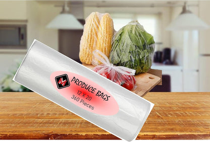 12"x20" 1.75" Pack 1440 [4 Mr Miracle Plastic Produce Bags for Food Storage - Clear Grocery Bag for Fruits, Vegetables