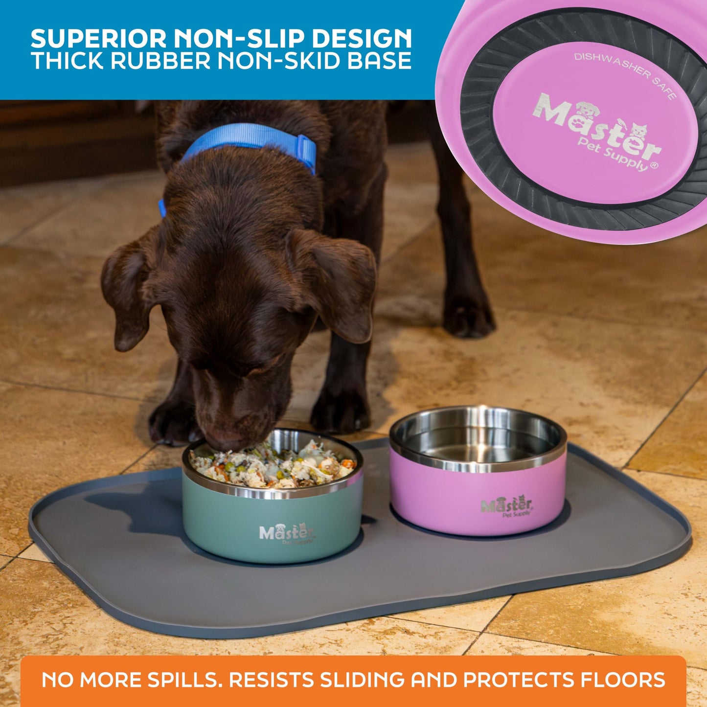 Master Pet Supply Stainless Steel Dog Bowls - 32 oz, Heavy Duty - Hyper Pink, Double Wall Extra-Thick Insulated, Non-Slip Pet Water Bowl for Dogs, Cats & Pets, Anti Rust Metal, Dish Washer Safe