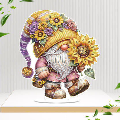 Bloomthread Diamond Art Painting Kit - Gnome and Sunflower Partial Drill Diamond Painting Ornament Single Sided for Adult Beginner, DIY Craft Kit for Holiday Gift (Gnome)