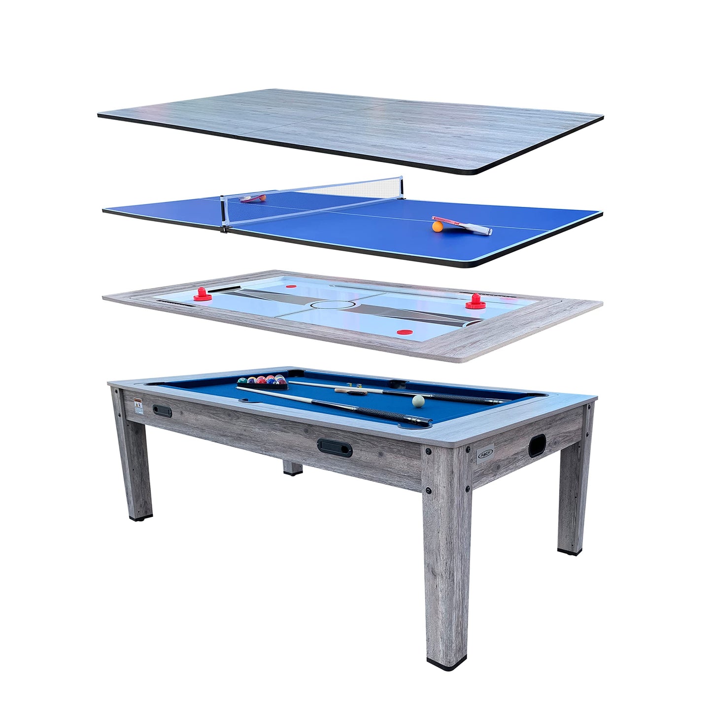 RACK Luxor 7.5-Foot 4-in-1 Multi-Game Swivel Billiard/Pool Table (Blue Felt Without Bench) – Pool Table, Table Tennis, Air Hockey & Dining Table – Portable Multi Game Table for Adults & Kids