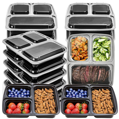 MORDEN MS Meal Prep Container With Lids, 50 Pack 3 Compartment Reusable Food Storage Container Divided Plastic Bento Box Lunch Box To-go Boxes(33oz)