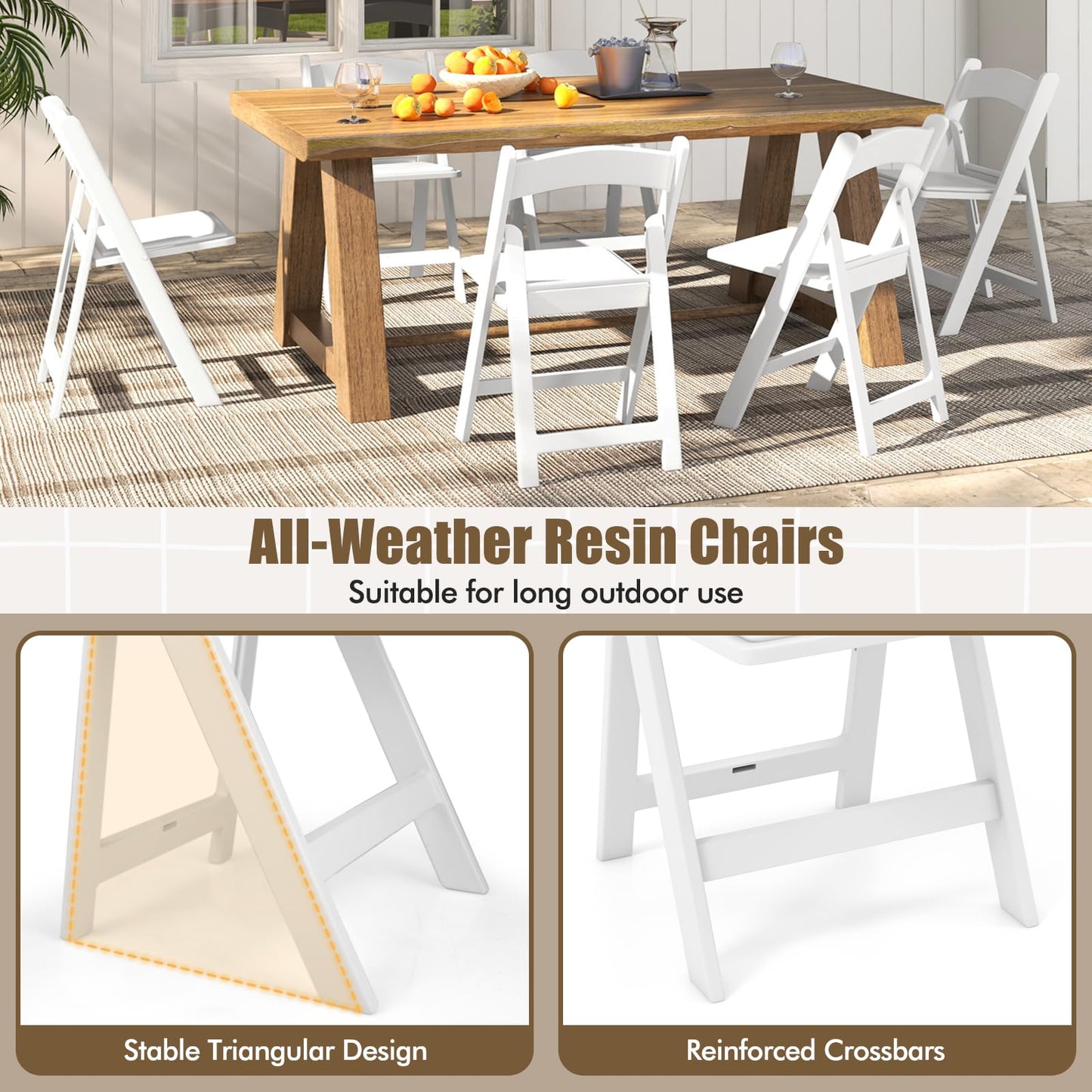 GOFLAME 12 Pack Folding Chairs, Foldable Dining Chair Set with Padded Seat, All-Weather Resin Frame, Indoor Outdoor Portable Commercial Seat for Home, Party, Wedding, 1100 Lbs Load Capacity, White