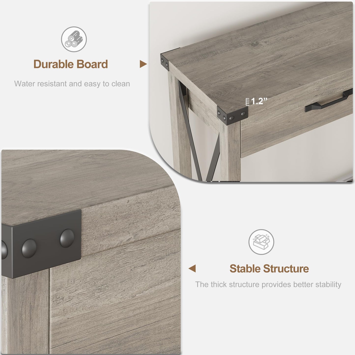 IDEALHOUSE Console Table with 2 Drawers, Farmhouse Entryway Table with Storage Shelf, Accent Wood Sofa Table for Living Room, Hallway, Foyer-Grey (WCT001)